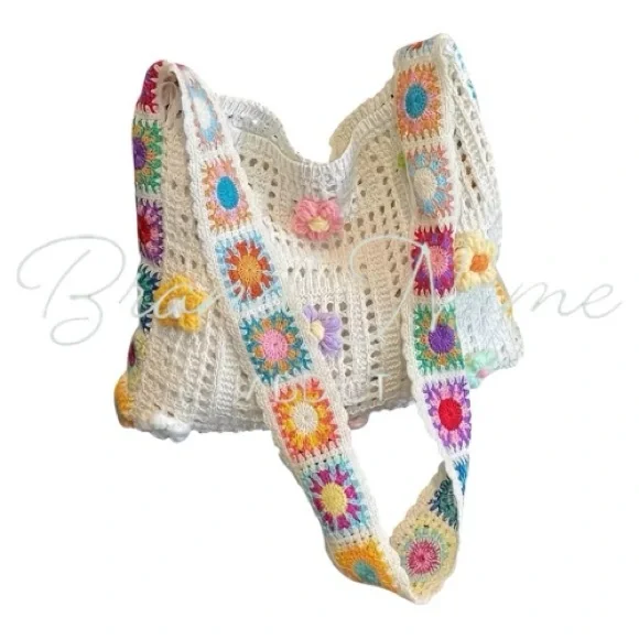 πHOST PICKπ Handmade White Floral Crochet Quilted Shoulder Handbag - Picture 1 of 2